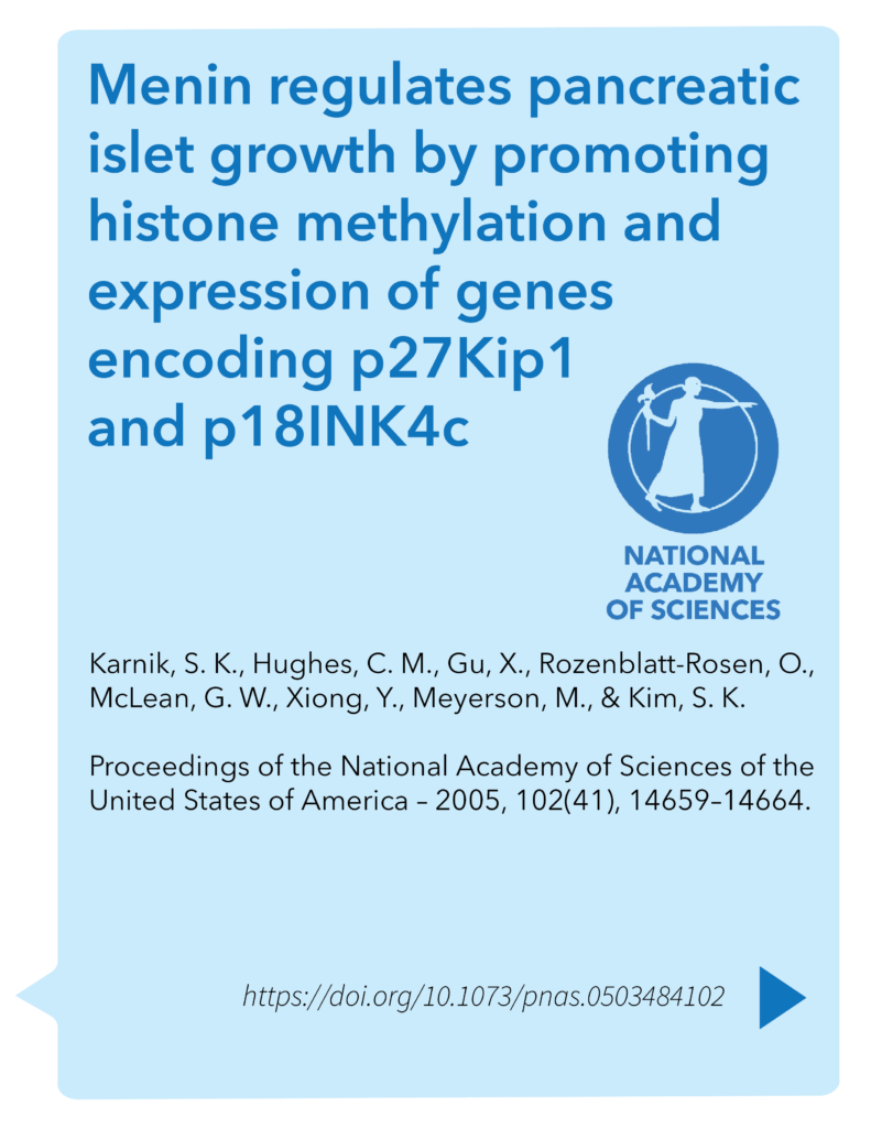 Menin regulates pancreatic islet growth by promoting histone methylation and expression of genes encoding p27Kip1 and p18INK4c